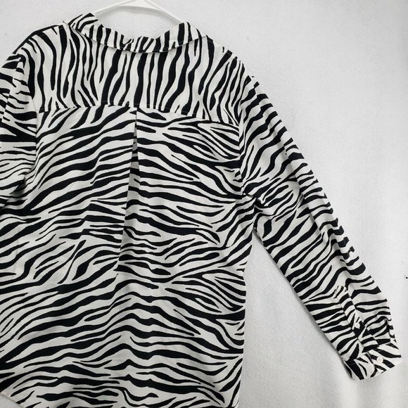 TIME AND TRU Shirt Women's Long Roll-Tab Sleeves Zebra Pattern White Black 2XL - Picture 11 of 12